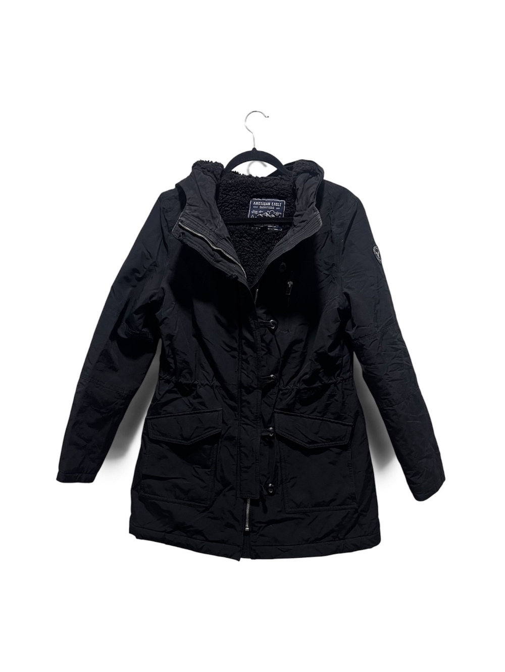 American Eagle Outfitters Black Hooded Parka / Coat – Sherpa Lined, Size Medium